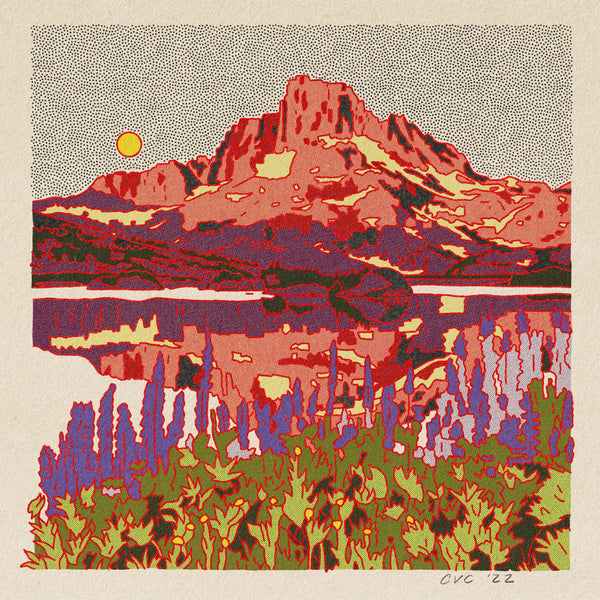 Caroline Clark Banner Peak art print featuring a mountain landscape in muted natural tones