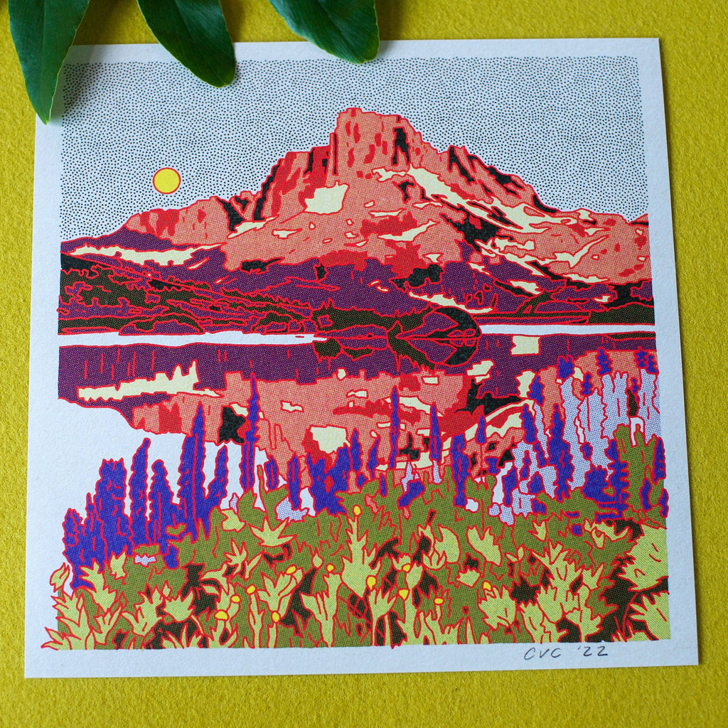 Banner Peak art print by Caroline Clark, featuring a scenic mountain landscape in muted tones