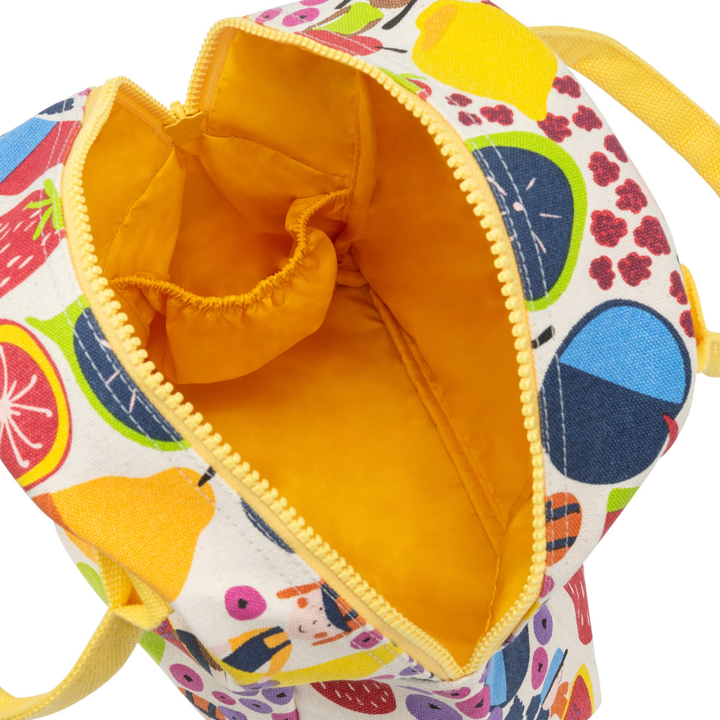 Colorful Eat the Rainbow lunch bag by Fluf, durable fabric bag with rainbow design, perfect for packing meals and snacks.