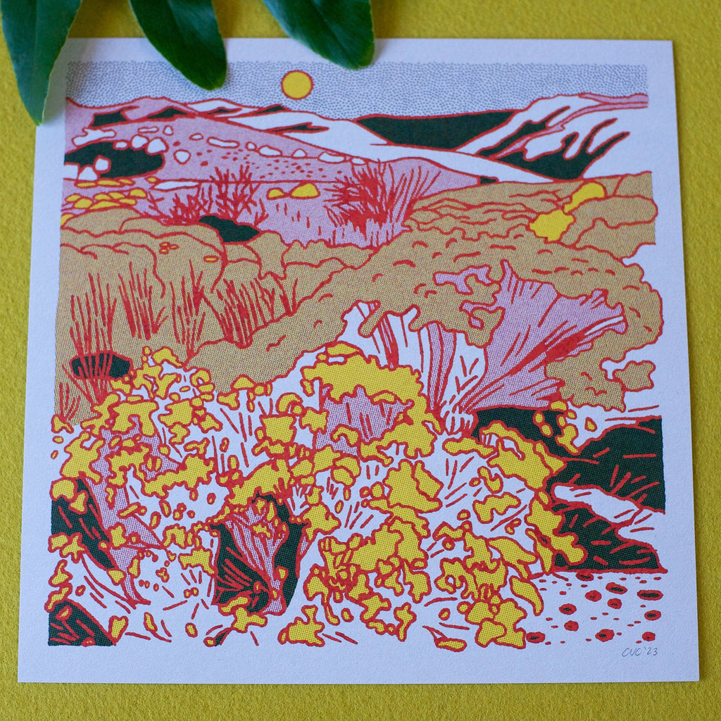Caroline Clark Desert Mountain #2 art print featuring a serene mountain landscape in warm desert tones