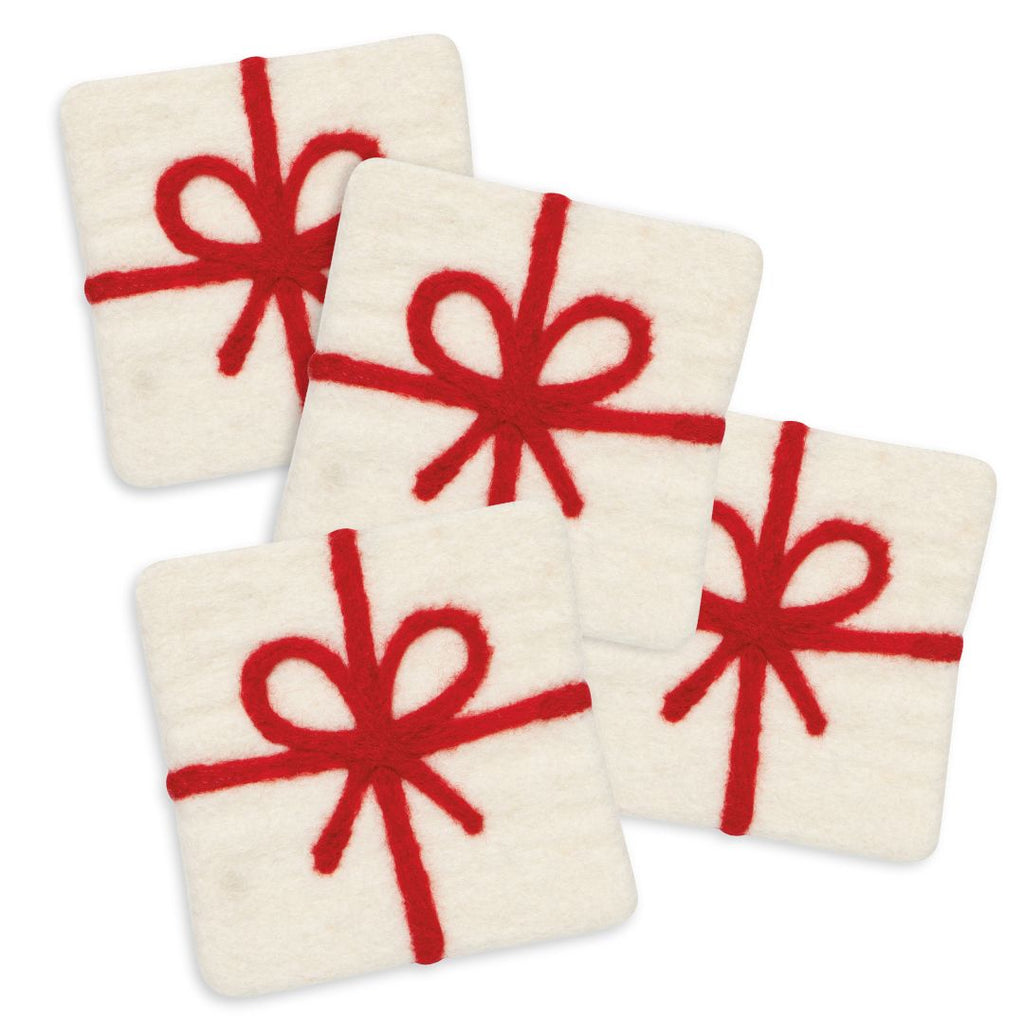 Red Bow Felted Wool Coasters - Set of 4 - Freshie & Zero Studio Shop