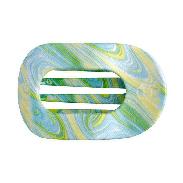 Teleties Summertime medium flat round hair clip with sea shore design, perfect for stylish hair accessories.