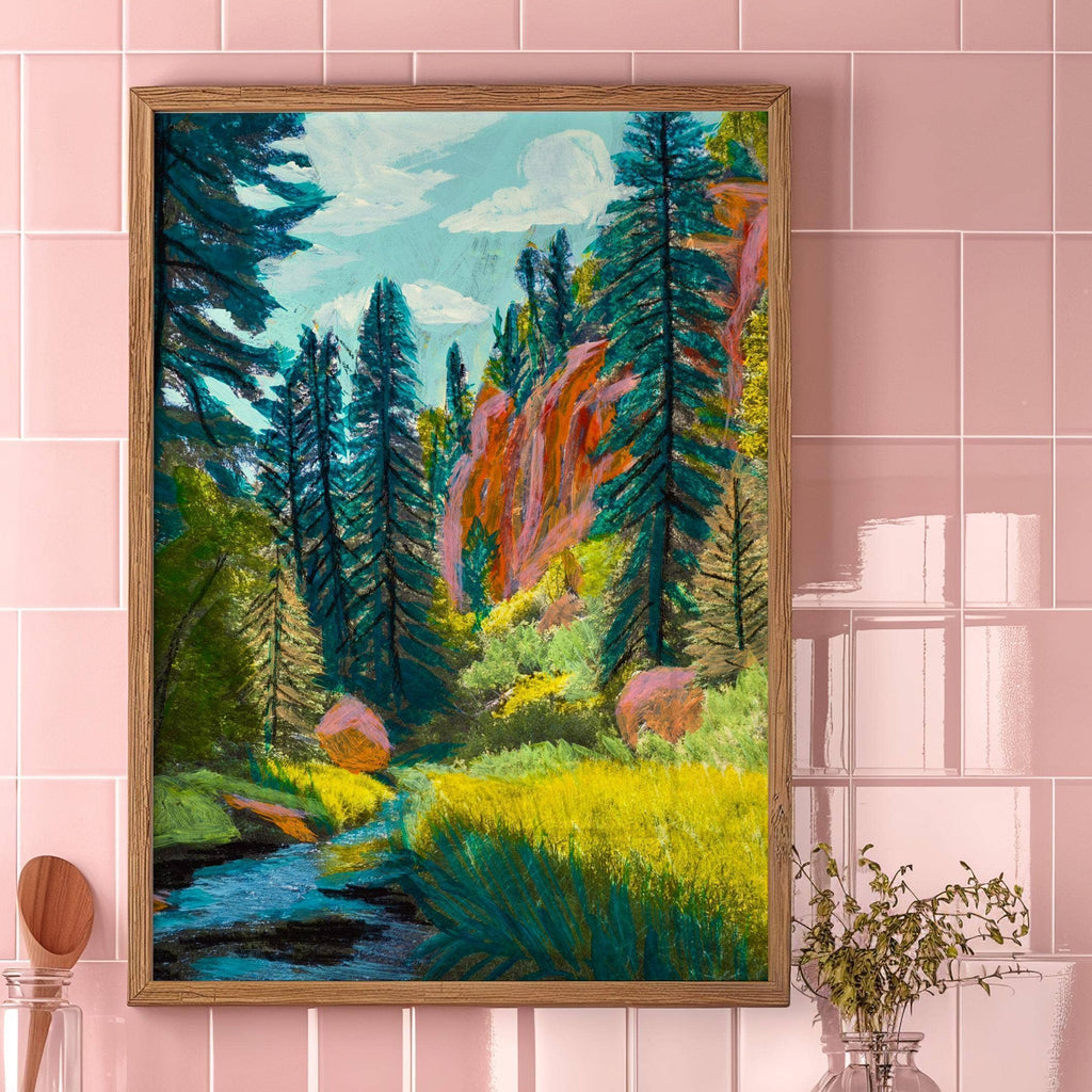 El Baker Art Jemez Forest travel art print 8x10 poster featuring vibrant forest landscape with trees and scenic wilderness.