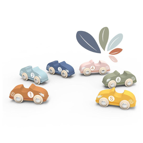 Wooden racing car toy by Speedy Monkey with colorful wheels and sleek design, perfect for active play and imaginative racing fun.