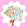 Illustrated Nadia Hassan sticker sheet featuring colorful roller skates, perfect for decorating notebooks and accessories.
