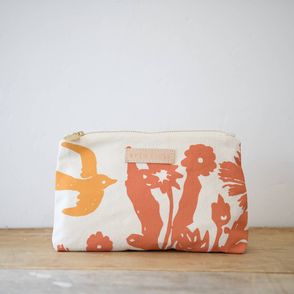 Tangerine + Coral Birds Toiletry Bag | Erin Flett - Freshie & Zero Studio Shop