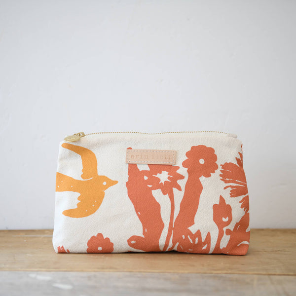 Tangerine + Coral Birds Toiletry Bag | Erin Flett - Freshie & Zero Studio Shop