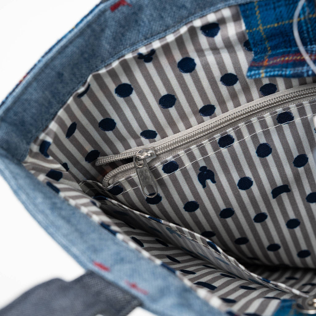 Embroidered Cat Tiny Book Tote - Blue | Kusuguru Japan - Freshie & Zero Studio Shop