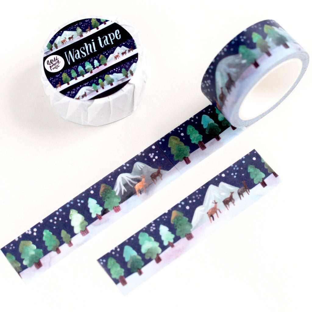 Wild Pencil Studio winter night scene washi tape featuring stars and moon design, perfect for decorative craft projects.