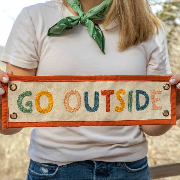 Rainbow Go Outside Embroidered Canvas Banner - Freshie & Zero Studio Shop