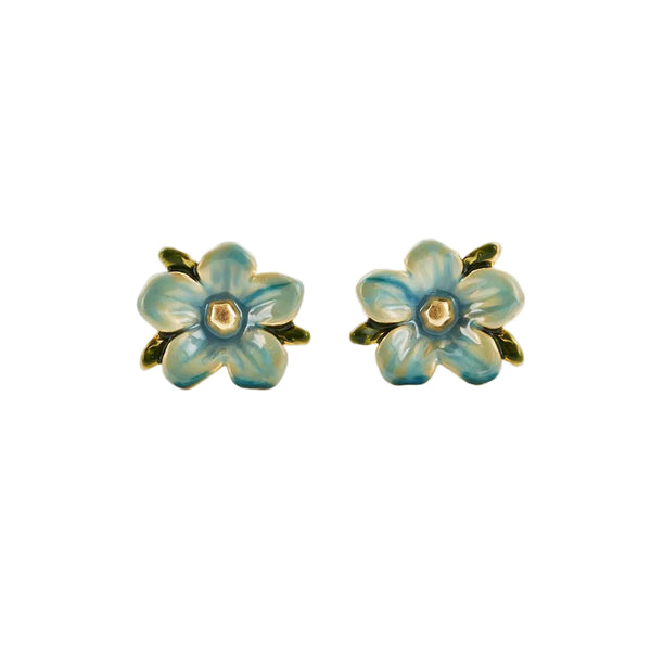 Forget Me Not vintage-style enamel stud flower earrings by Fable England showcasing delicate blue flower designs