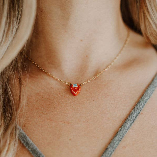 Strawberry Ceramic Pendant Handmade Necklace - Freshie & Zero Studio Shop