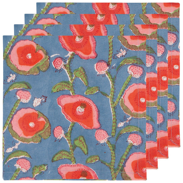 Poppy Block Print Napkins - Set of 4 - Freshie & Zero Studio Shop