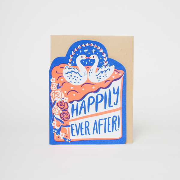 Egg Press Happily Ever After greeting card featuring cutout shape letterpress design with elegant script and decorative details.