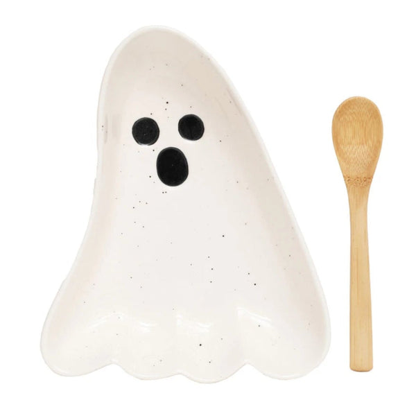 Stoneware Ghost Shaped Dish with Spoon - Freshie & Zero Studio Shop