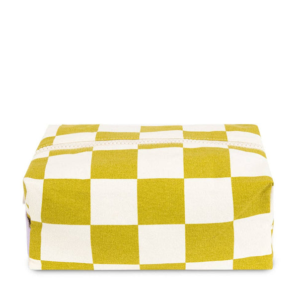 Fluf Traveller Toiletry Bag in checker pear green, a compact and stylish bag with zipper closure and durable fabric for travel essentials.