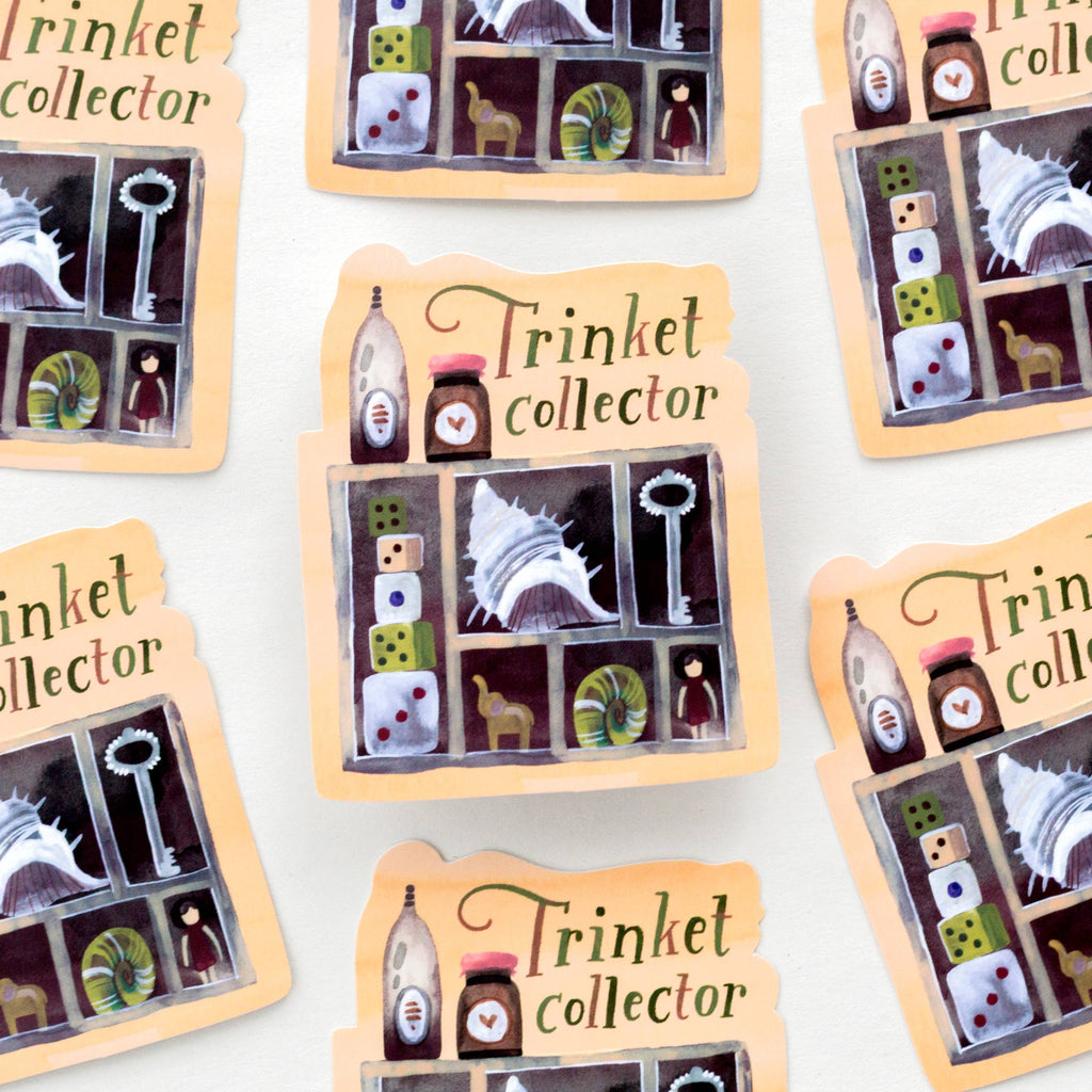 Wild Pencil Studio vinyl sticker featuring a Trinket Collector design, showcasing colorful, detailed artwork on a adhesive sticker.