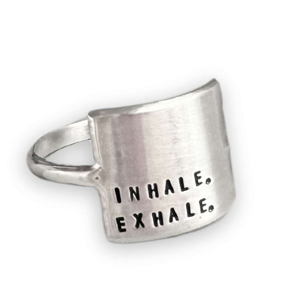 Inhale. Exhale. - Handmade Silver Message Ring - Freshie & Zero Studio Shop