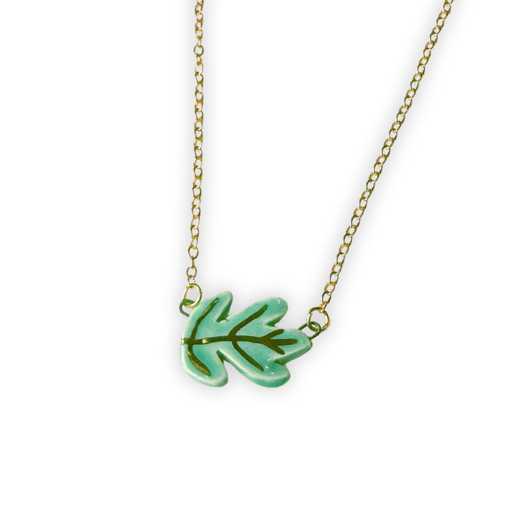 Green + Gold Ceramic Leaf Handmade Necklace - Freshie & Zero Studio Shop