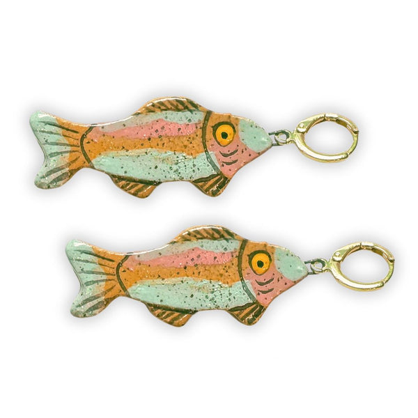 Rainbow trout Handmade Ceramic Statement Earrings - Freshie & Zero Studio Shop