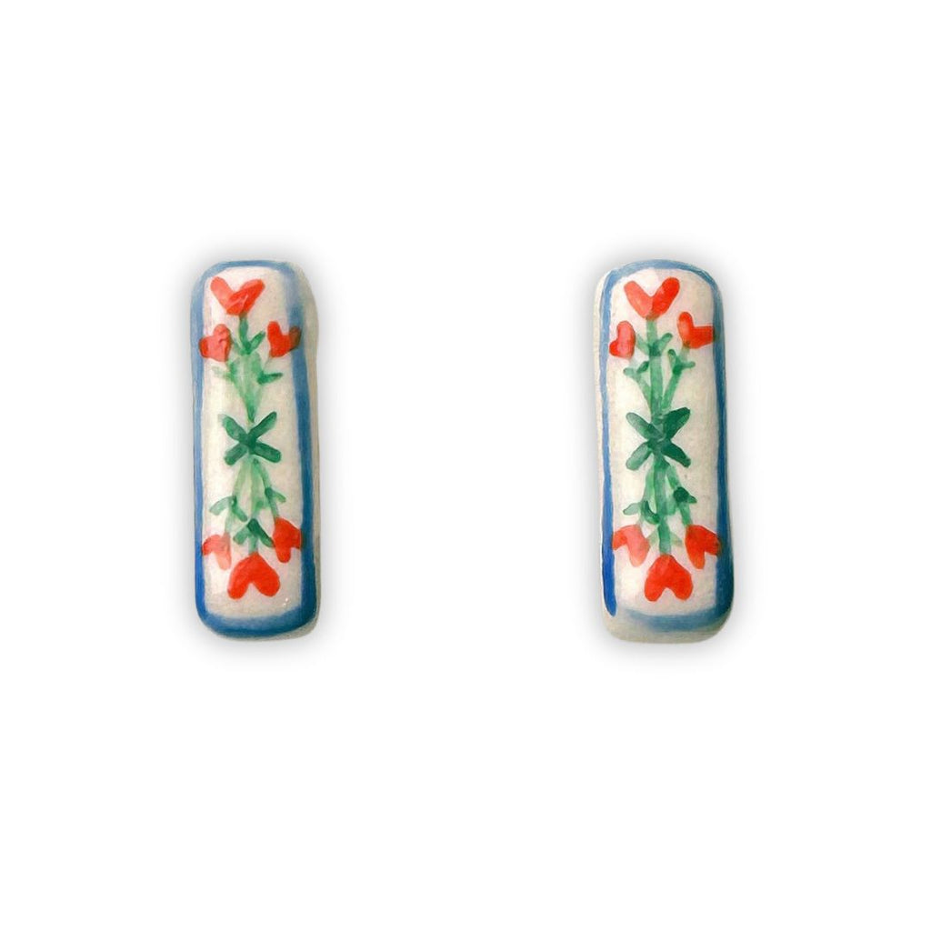 Handpainted Floral Bar Ceramic Stud Earrings - Freshie & Zero Studio Shop