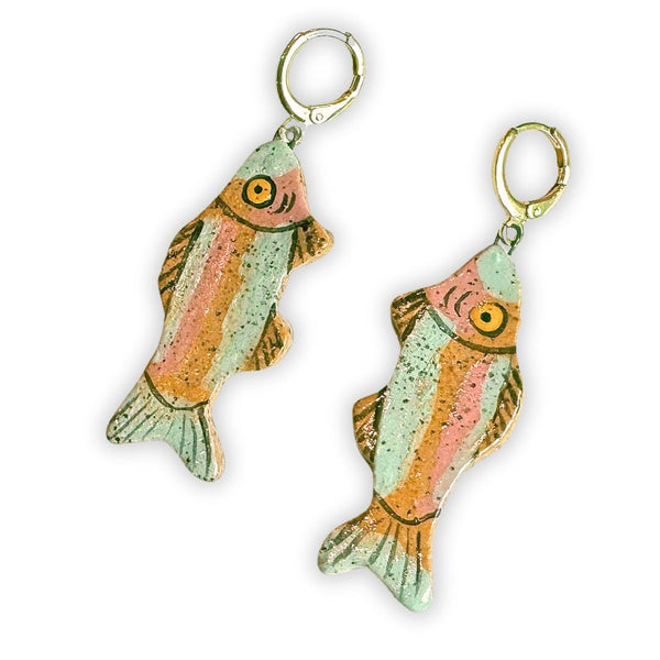 Rainbow trout Handmade Ceramic Statement Earrings - Freshie & Zero Studio Shop