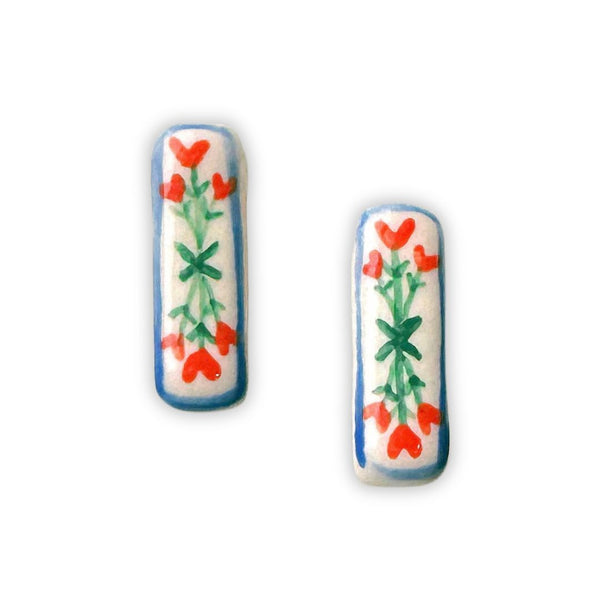 Handpainted Floral Bar Ceramic Stud Earrings - Freshie & Zero Studio Shop