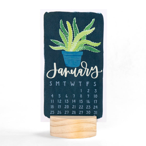 Potted Plants 2026 Mini Desk Calendar with Wooden Block - Freshie & Zero Studio Shop