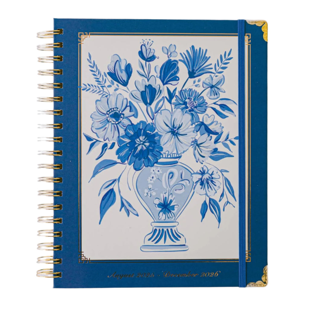 Academic planner 2025 2026 with blue floral design 