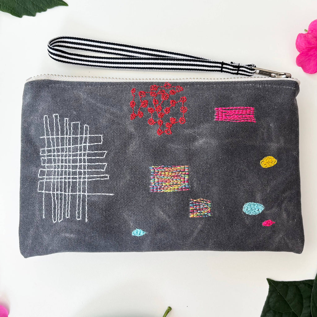 Patches Embroidered Canvas Wristlet    - Freshie & Zero Studio Shop