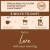 Vashon Island Coffee Dust sampler kit with six tins and a spoon for gourmet coffee toppings