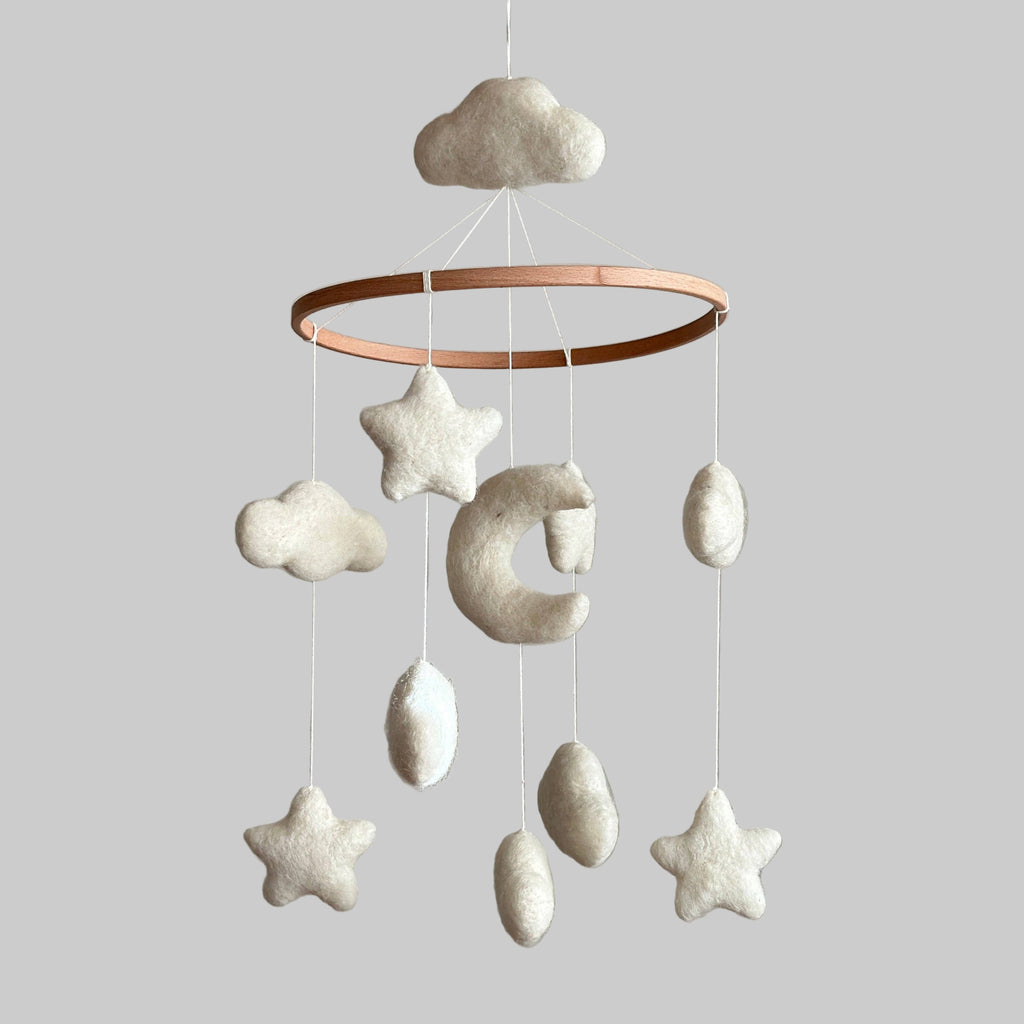 Moon & Stars White Felt Baby Mobile - Freshie & Zero Studio Shop