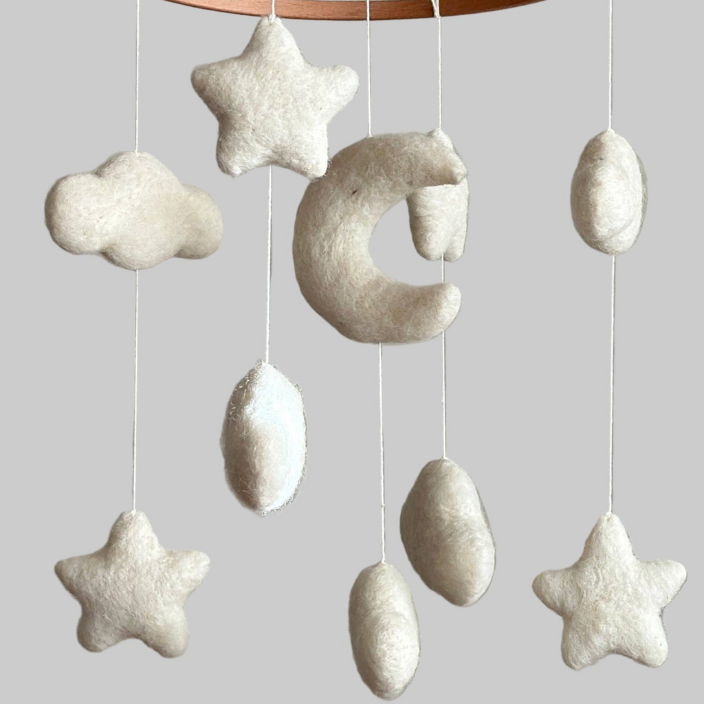 Moon & Stars White Felt Baby Mobile - Freshie & Zero Studio Shop