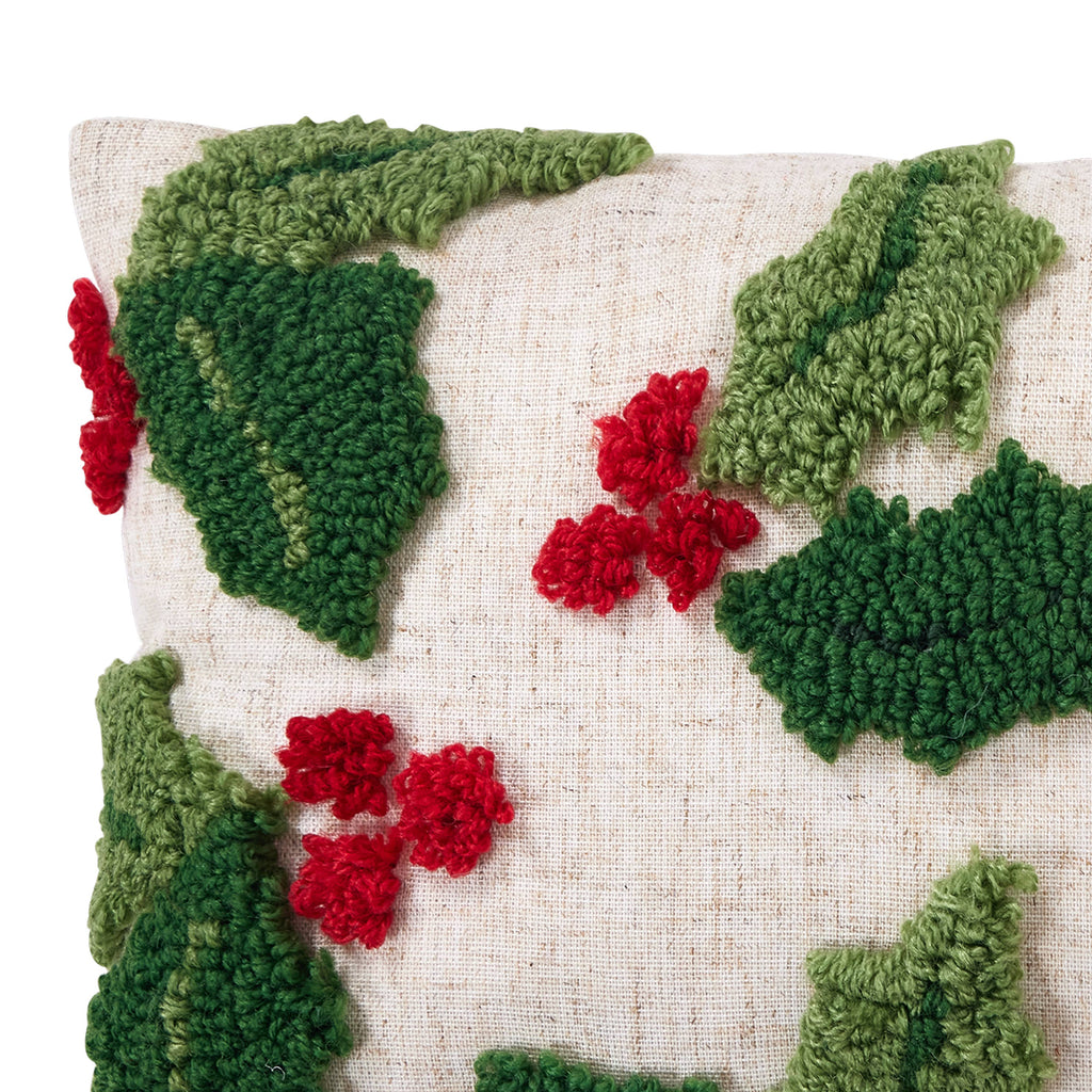 Holly Leaves and Berries Tufted Pillow - Freshie & Zero Studio Shop