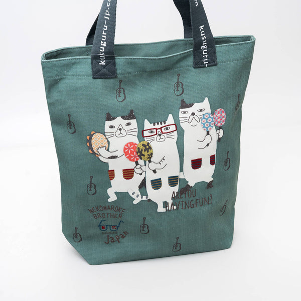 Musical Cats Tote Bag - Green | Kusuguru Japan - Freshie & Zero Studio Shop