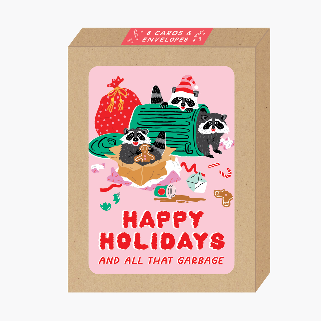 Boxed Pink Raccoons Holiday Cards - Set of 8 - Freshie & Zero Studio Shop