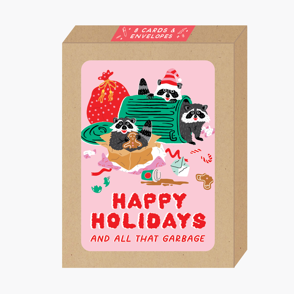 Boxed Pink Raccoons Holiday Cards - Set of 8 - Freshie & Zero Studio Shop