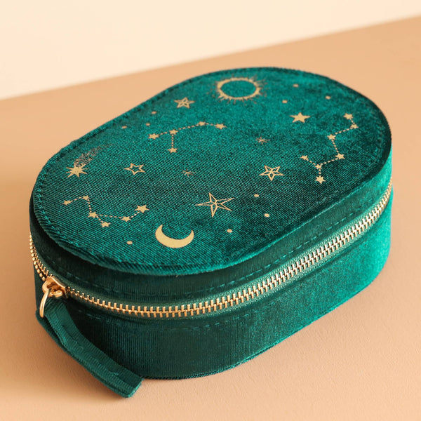 Starry Night Printed Velvet Oval Jewelry Case in Forest Teal - Freshie & Zero Studio Shop