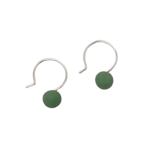 Dapple Dot porcelain earrings in emerald green with silver accents by Twenty Two West, showcasing a delicate and stylish design.