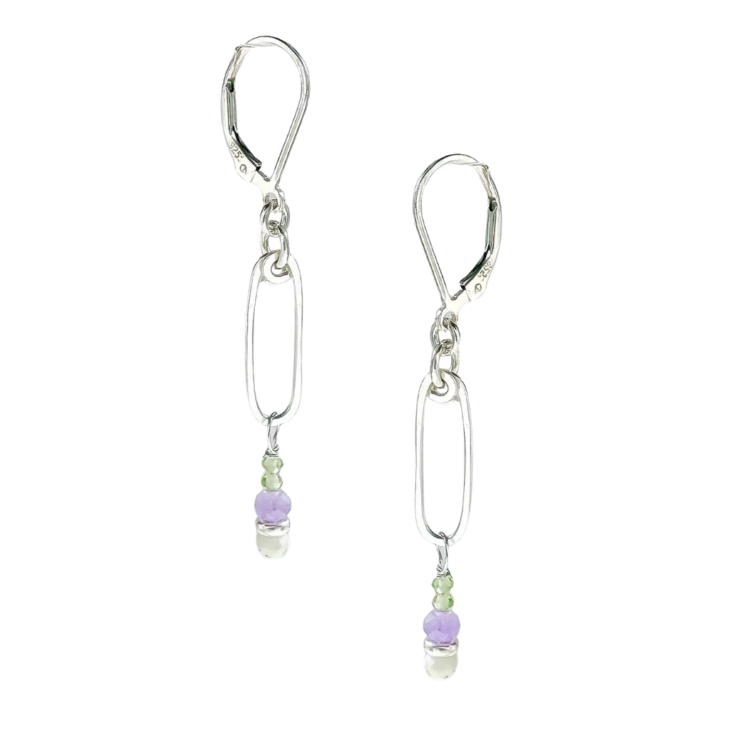 Silver Argan Drop Earrings - lavender + green - Freshie & Zero Studio Shop