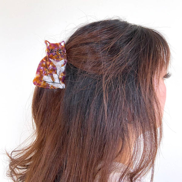 Tabby Cat Hand-Painted Resin Claw Hair Clip - Freshie & Zero Studio Shop
