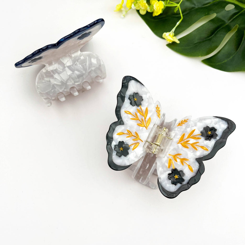 Acetate Butterfly Hair Claw, Floral Design: Blue - Freshie & Zero Studio Shop