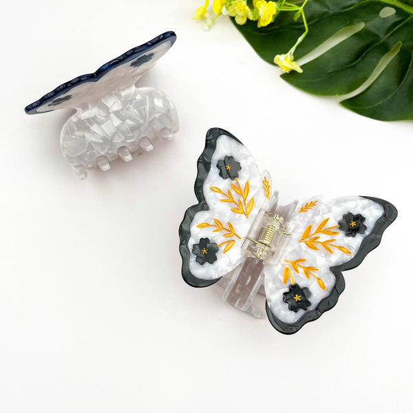 Acetate Butterfly Hair Claw, Floral Design: Blue - Freshie & Zero Studio Shop
