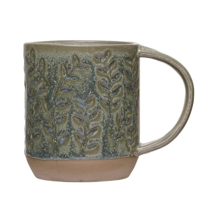 Debossed Botanical Green Stoneware Mug - Freshie & Zero Studio Shop