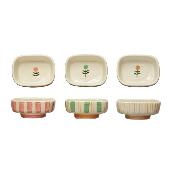 Creative Co-Op Flower & Stripes Footed Mini Bowl with floral and striped design for home and kitchen use