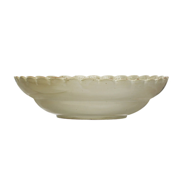 Green and White Scalloped Stoneware Serving Bowl - Freshie & Zero Studio Shop