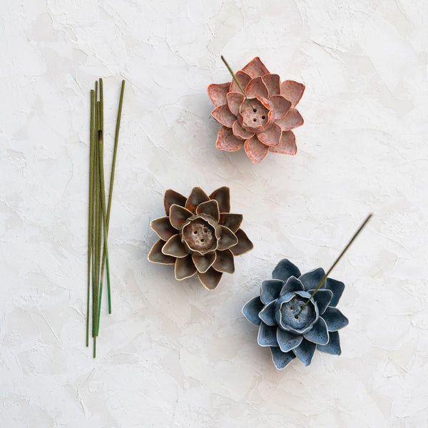 Flower Incense Holder Handmade Stoneware - Freshie & Zero Studio Shop