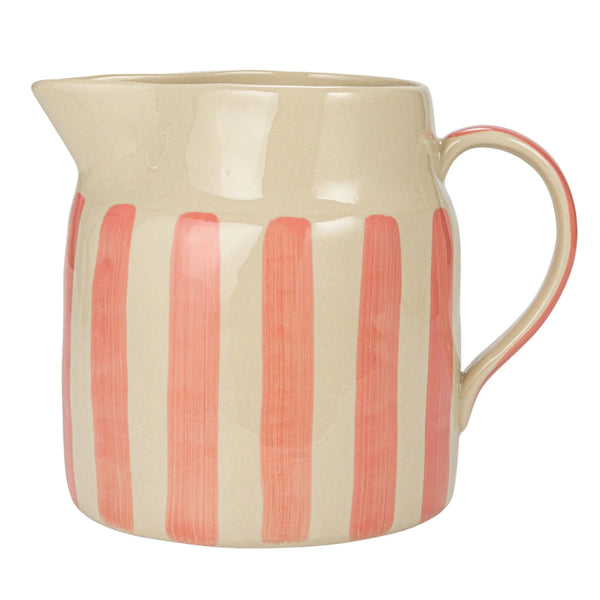 Hand-Painted Pink Stripe Stoneware Pitcher - Freshie & Zero Studio Shop