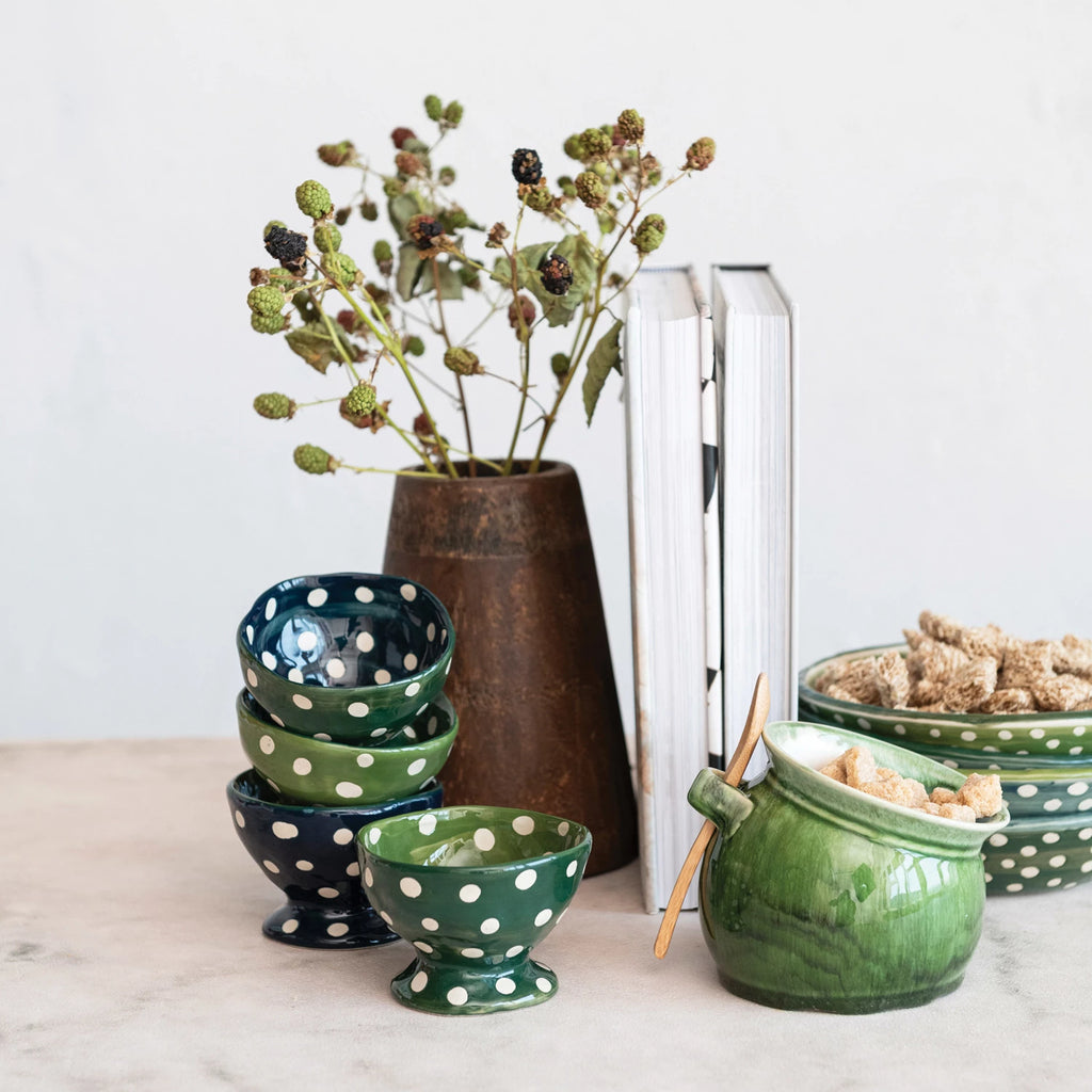 Green & White Dots Footed Mini Bowl - Freshie & Zero Studio Shop