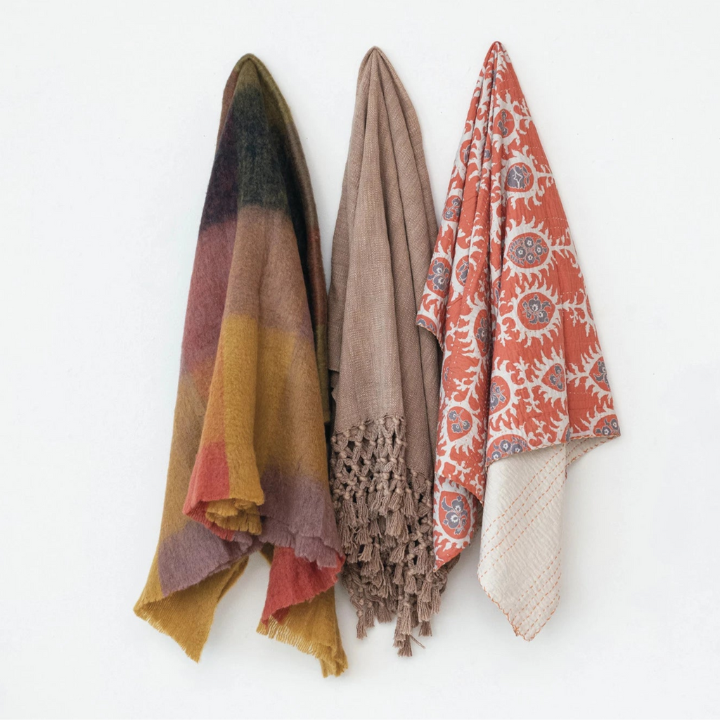 Orange Suzani Cotton Voile Throw Blanket - Freshie & Zero Studio Shop